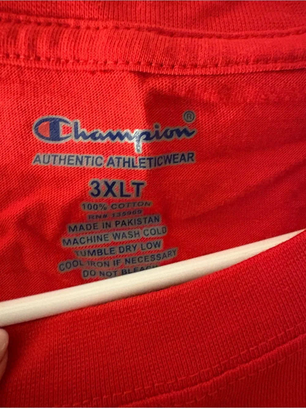 Champion Red Crewneck Tee with Blue Logo Print - Picture 3 of 4